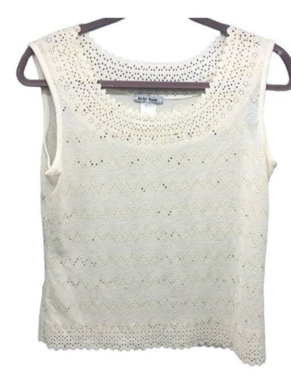 belle amie cream sequins floral tank top shirt floral sheer READ